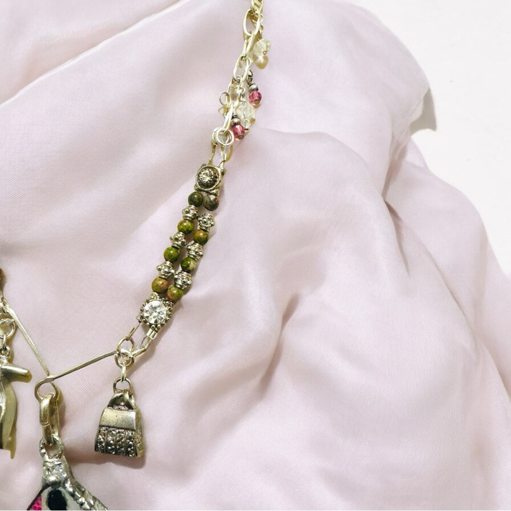 Handcrafted Silver & Glass Pendant with Unakite & Pink Jasper Silver Necklace - Picture 5 of 17